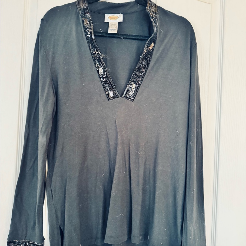 Talbots Black Knit Tunic with Sequin Trim Size M - Picture 2 of 8